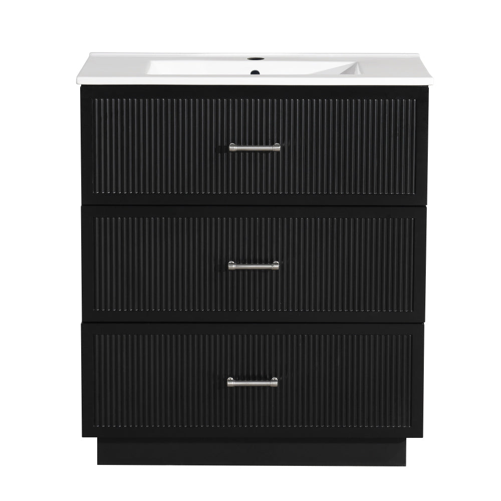 30 Inch Bathroom Vanity with Ceramic Sink  Combo Set, Modern Freestanding Bathroom Storage Cabinet with 2 Drawers, Floor Standing Bath Vanity, Gray