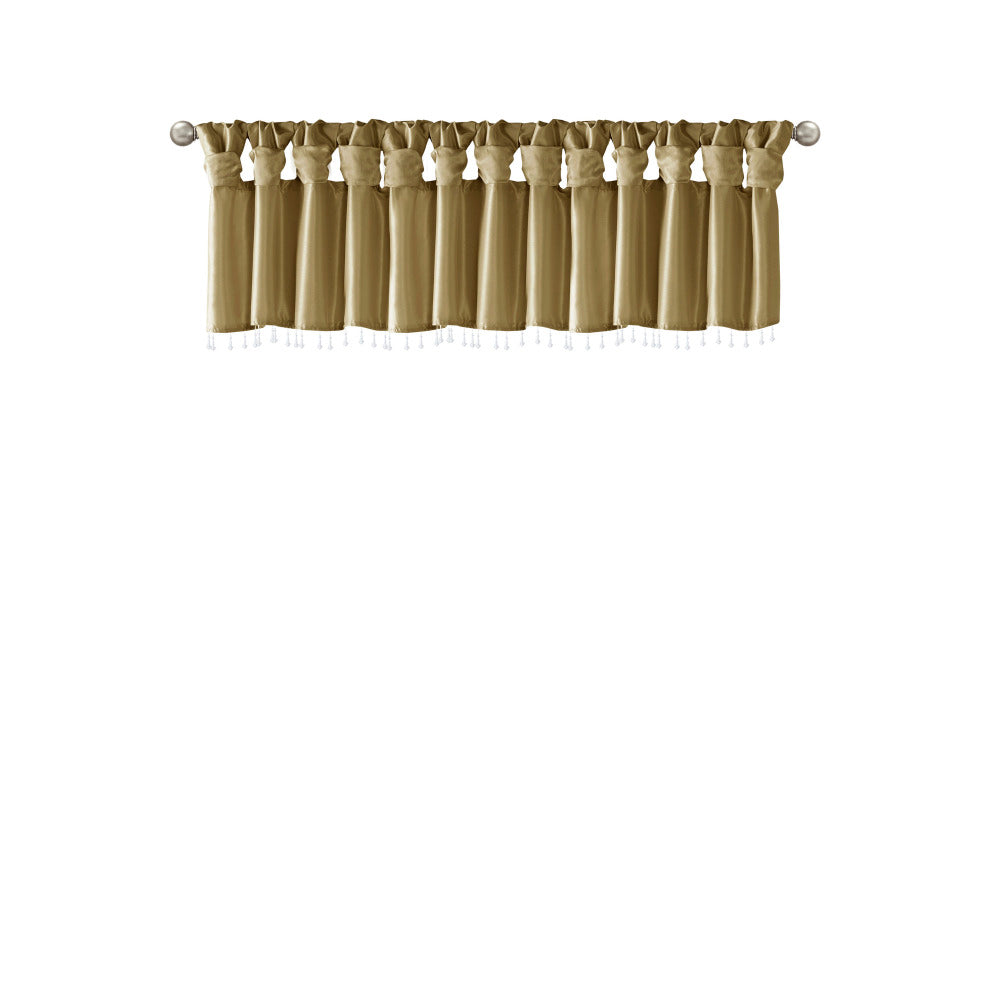 Lightweight Faux Silk Valance With Beads Bronze 50x26"