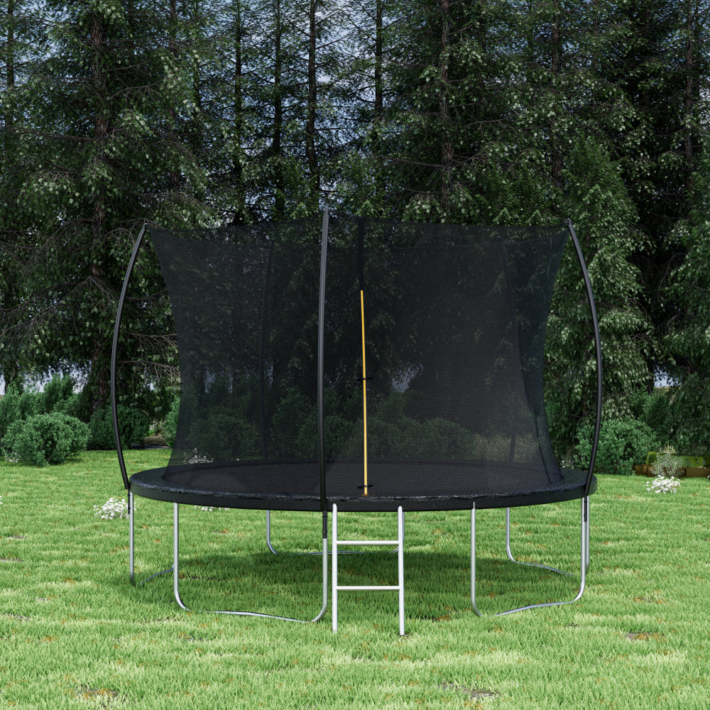 12FT Trampoline (Double-side color pad) ,  Trampoline for Kids and Adults with Enclosure Net and Ladder,Curved fence pole