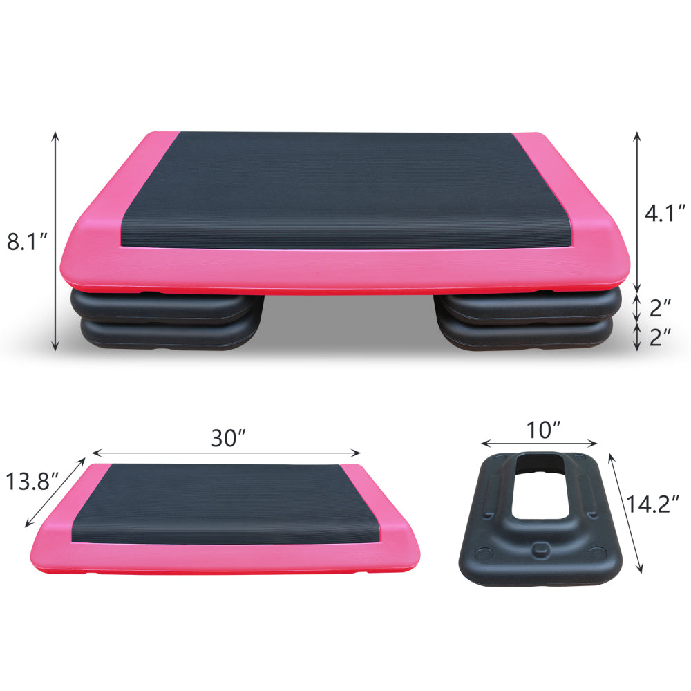 Adjustable Workout Aerobic Stepper in Fitness & Exercise Step Platform Trainer Pink Black with 4 Risers
