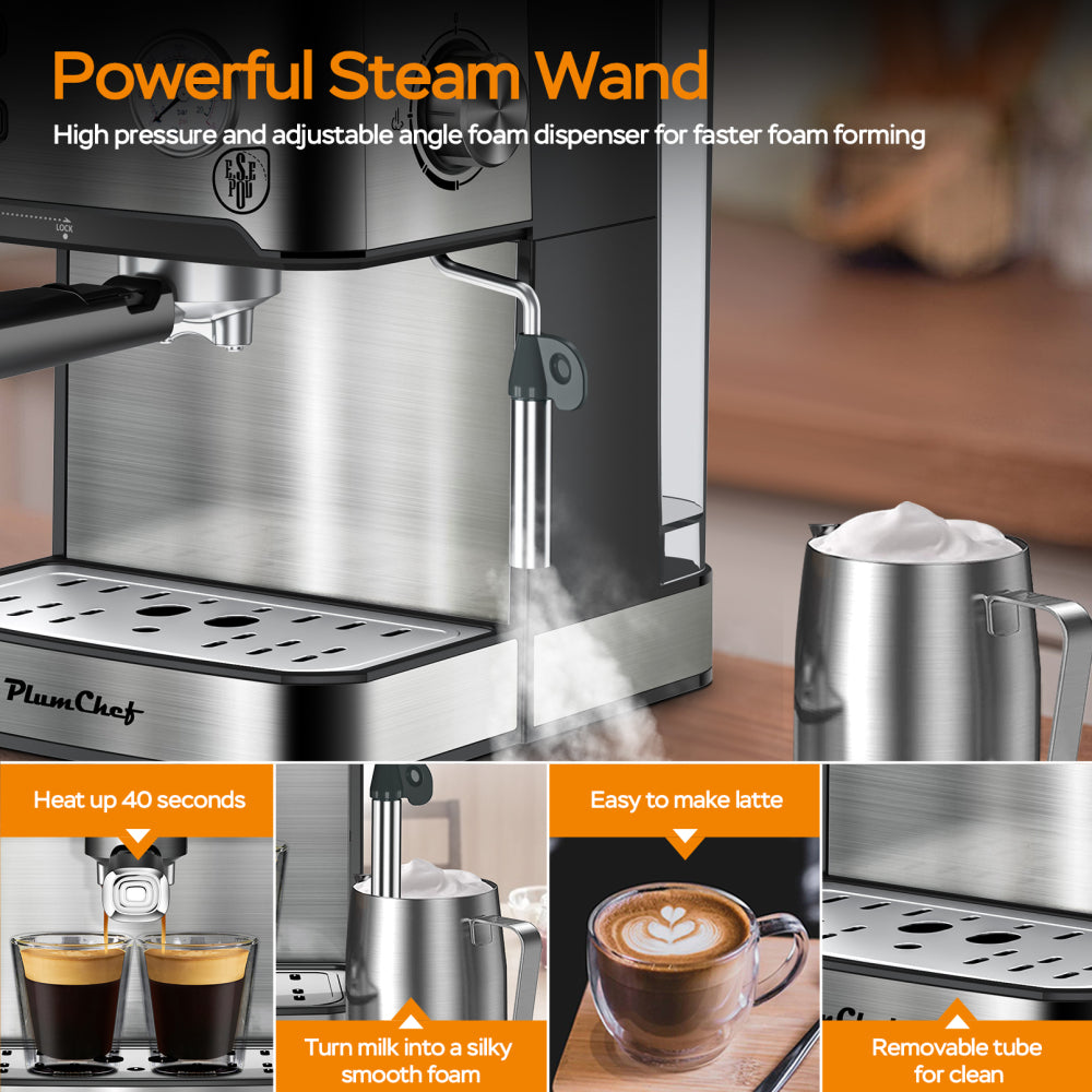 20 Bar Professional Espresso Machine with Milk Frother, Single & Double Shot, ESE Pod Compatible, Pressure Display, Removable Water Tank for Cappuccino, Latte, & Macchiato – Home Barista Edition