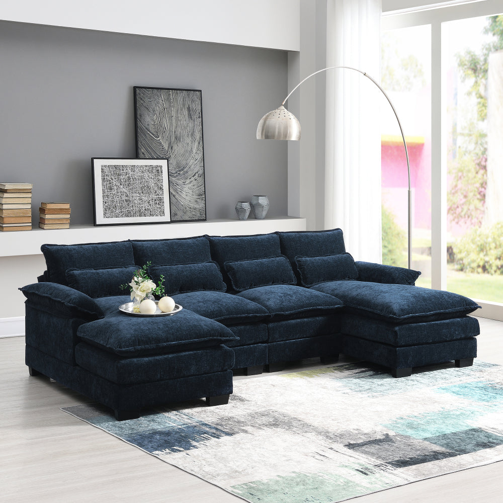 [VIDEO provided][New]109.8*55.9" Modern U-shaped Sectional Sofa with Waist Pillows,6-seat Upholstered Symmetrical Sofa Furniture,Sleeper Sofa Couch with Chaise Lounge for Living Room,Apartment,5 Color