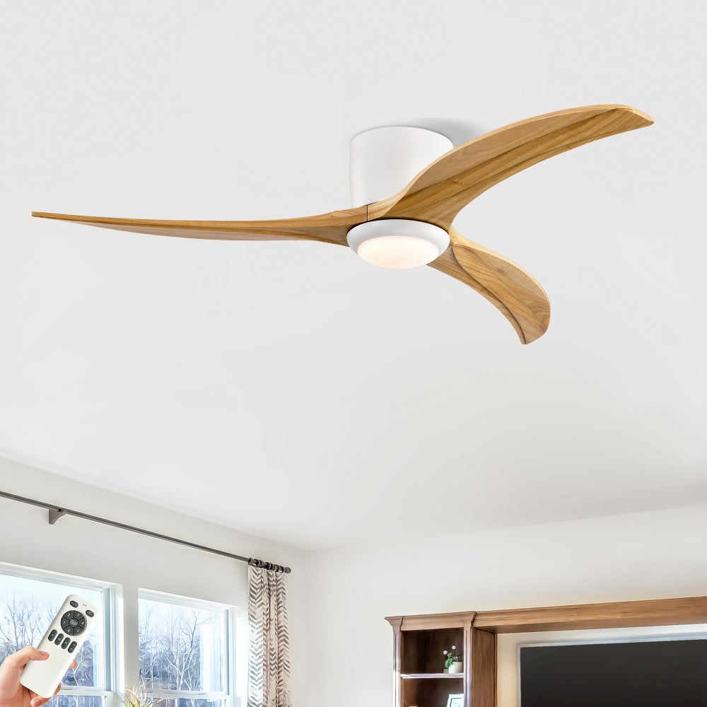 52"  Solid Wood Blades Ceiling Fan With Light with Remote Control, Noiseless Reversible Motor, 6 Speed, for Patio Living Room, Bedroom,Indoor.(Matte White)