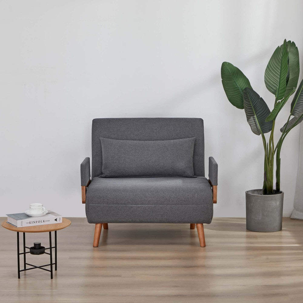 TRIO Modern Foldable Sofa Bed - Single-Seater with Breathable Linen Fabric, Converts in 10 Sec, 6-Level Adjustable Backrest, Silent Hinges, Space-Saving Multi-Functional Sleeper Sofa.
