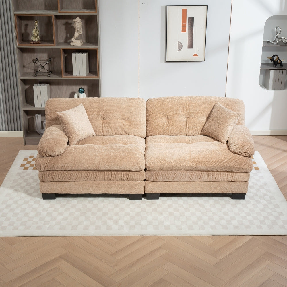 Two-seat Sectional Sofa Modular Deep Seat Sofa Couch Chenille Sofa Sleeper Comfy Upholstered Furniture for Living Room Apartment Studio Office-Khaki
