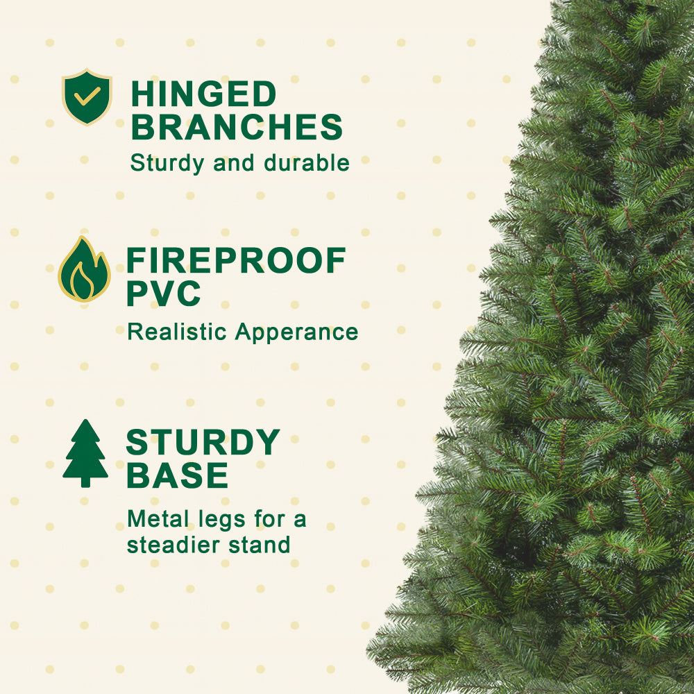 7FT Unlit Artificial Christmas Tree with 775 Tips, Full PVC Branches, Classic Green Holiday Tree with Sturdy Metal Stand for Indoor Home Decoration