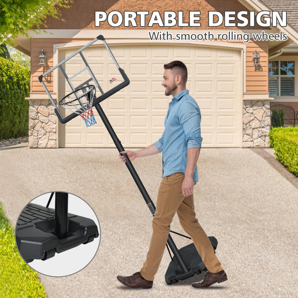 DOUBLE FISH[Adjustable Basketball Goal] Height Adjustable 6.5 Ft-10 Ft Basketball Hoop - 44'' Basketball Rebound, Portable Wheels, And Sturdy Base - Rust-Proof For Adults And Youth