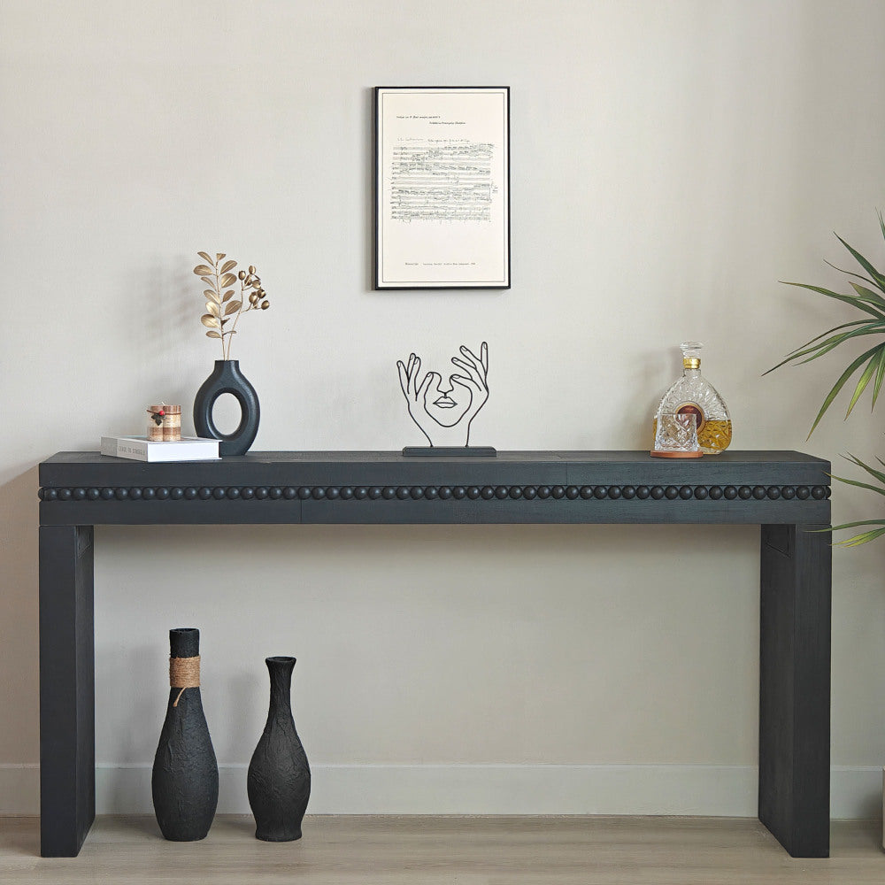 Rustic Wooden Console Table with Drawer – Minimalist Design, Ribbed Texture, and Natural Finish
