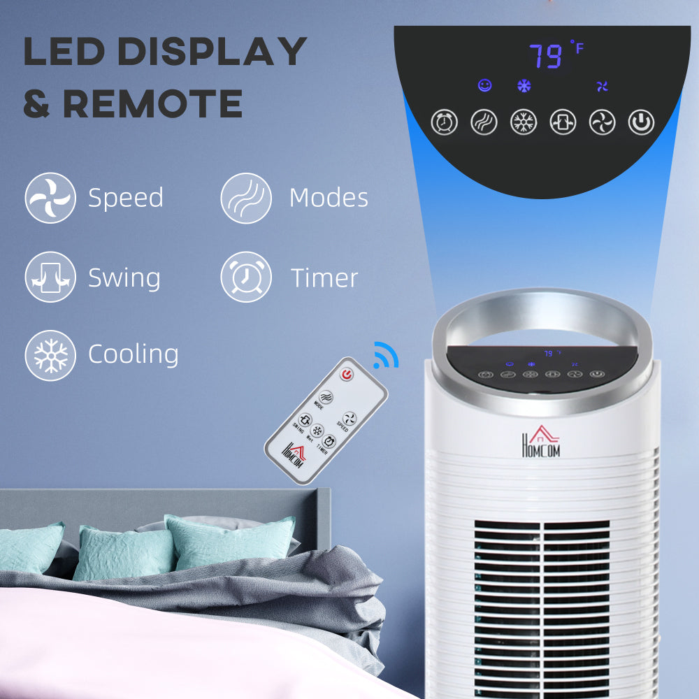 HOMCOM 40" Evaporative Air Cooler with Water Tank, 3-In-1 Ice Cooling Fan with Humidifier, 52° Oscillating Portable Swamp Cooler for Home Office, 3 Modes, 3 Speeds, 8H Timer, Remote, White