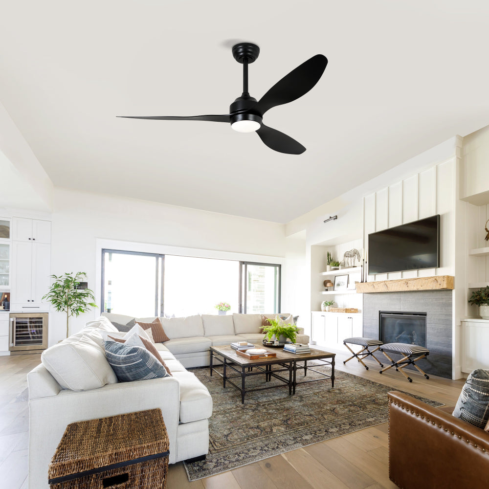 52" Ceiling Fan with Lights Quiet DC Motor 3 ABS Blade Ceiling Fans 6 Speed Levels,Reversible Ceiling Fan, for Patio Living Room, Bedroom, Office,Indoor.-- Black