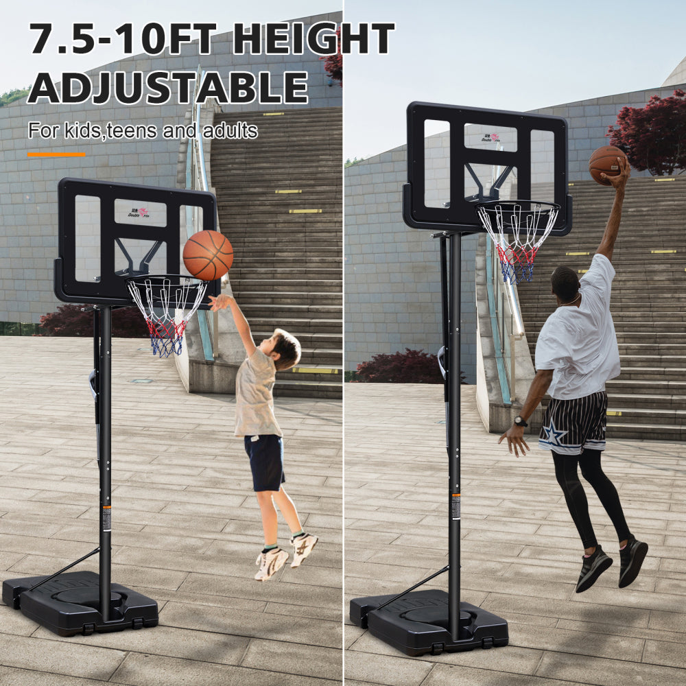 DOUBLE FISH7.5-10ft Adjustable Height Outdoor Basketball Stand, Portable Basketball Stand, 44"shatter-proof Backboard, Fillable Base, 2 Portable Wheels, Suitable for SwimmingPool/indoor