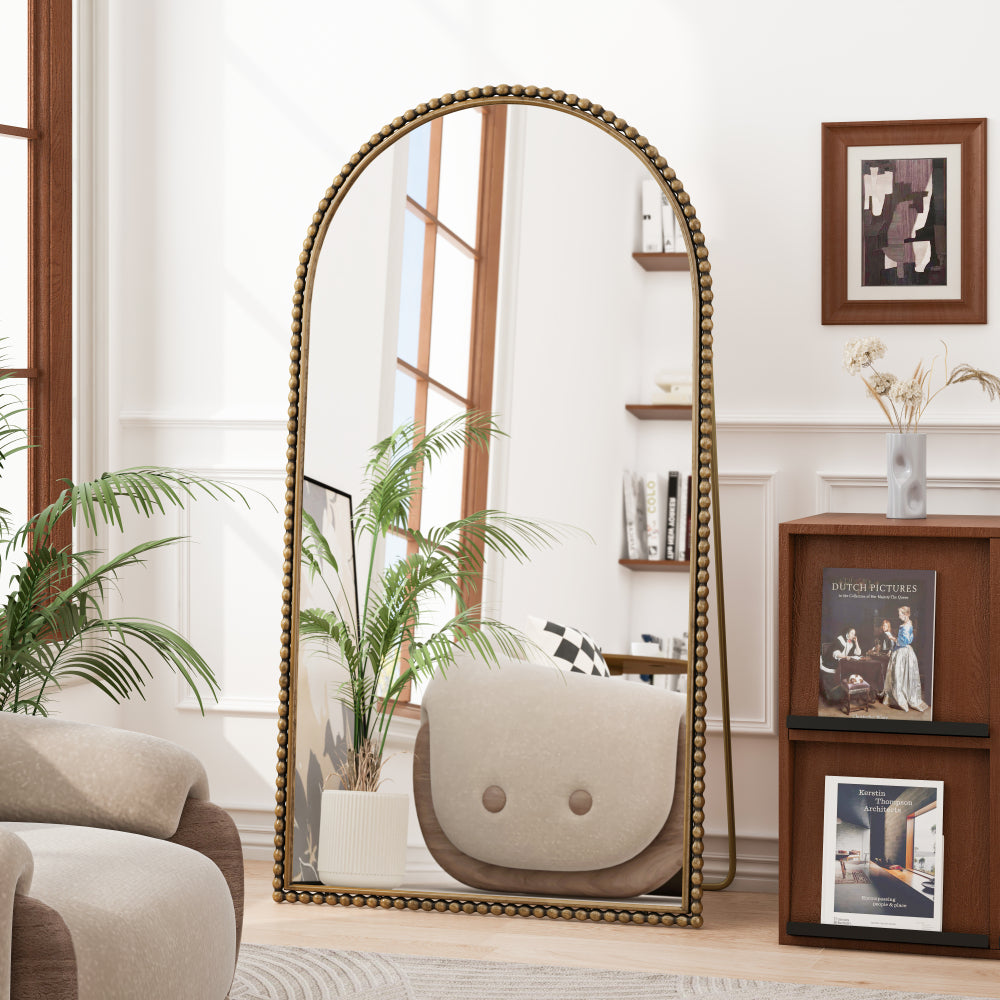 Iron Arch Retro Full Length Mirror With Supporting Feet, For Living Room, Bedroom (Gold)