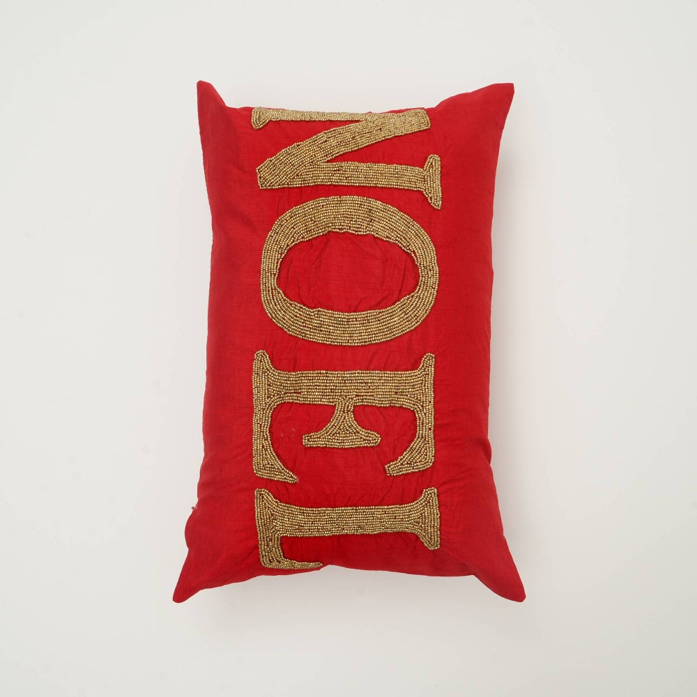 Handcrafted Red Noel Beadwork Lumber Pillow: Perfect for the Season-24X16"