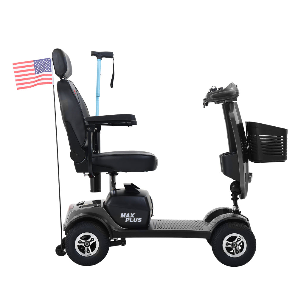 MAX PLUS GREY 4 Wheels Outdoor Compact Mobility Scooter with Rear Basket,16 Miles, Cup Holders & USB charger Port