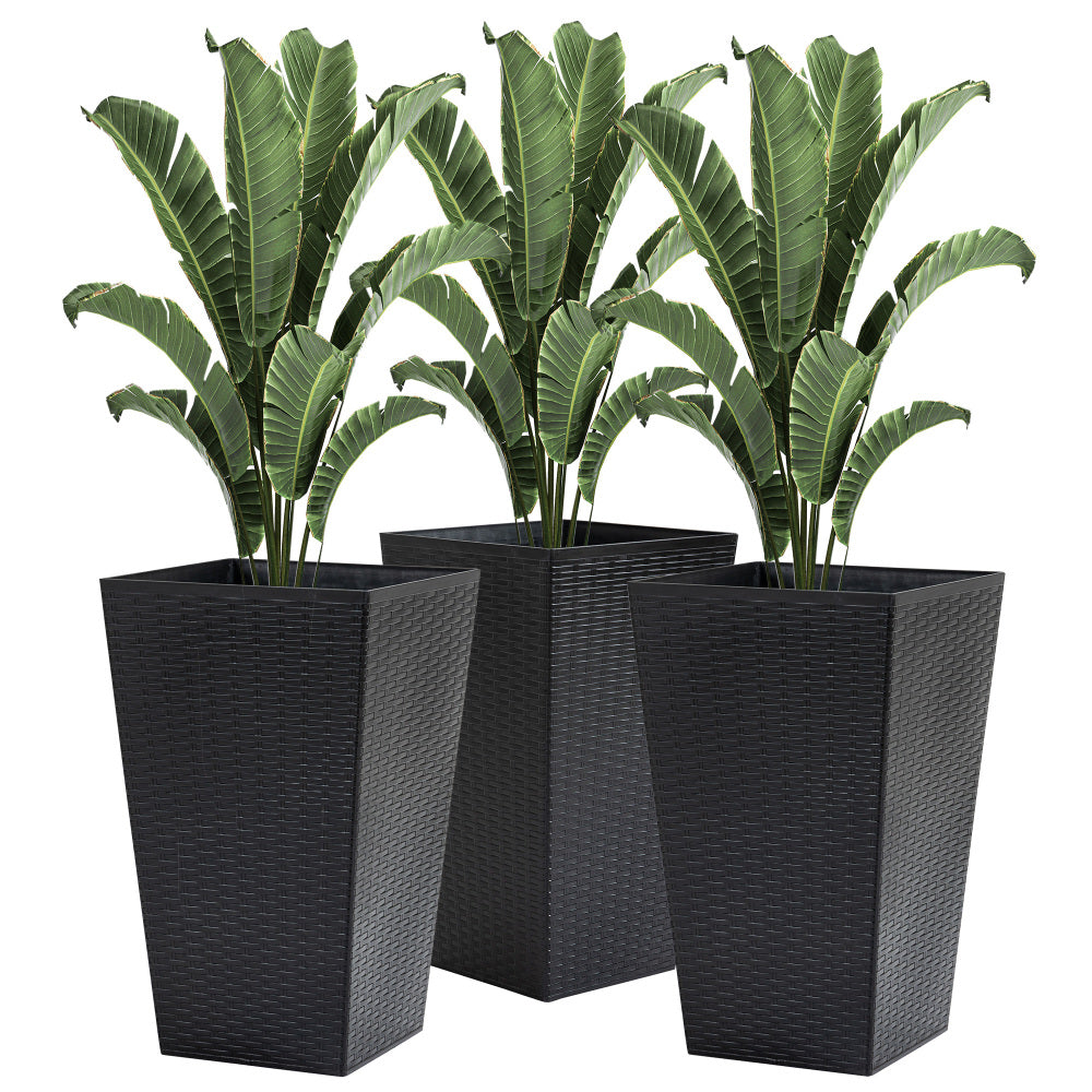 Outsunny Set of 3 Tall Planters with Drainage Hole, Outdoor Flower Pots, Indoor Planters for Porch, Front Door, Entryway, Patio and Deck, Black