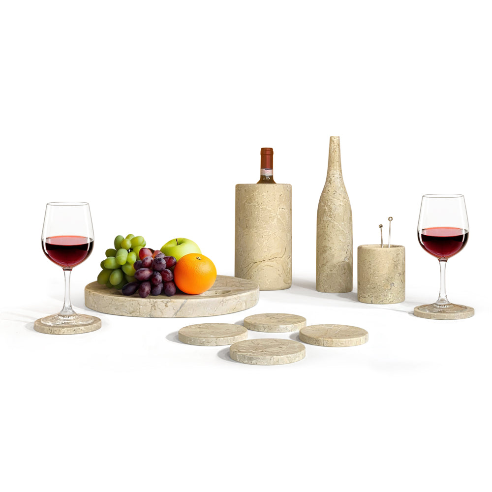 White natural marble dining room accessories set, natural stone, luxury 10 pcs set, genuine marble, real marble