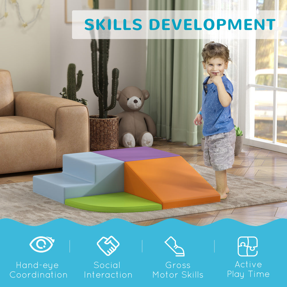 Qaba Foam Play Set for Toddlers and Children, Easy-to-clean 4 Piece Soft Indoor Climber & Safe Kids Climbing Set for Crawling or Sliding, Assorted