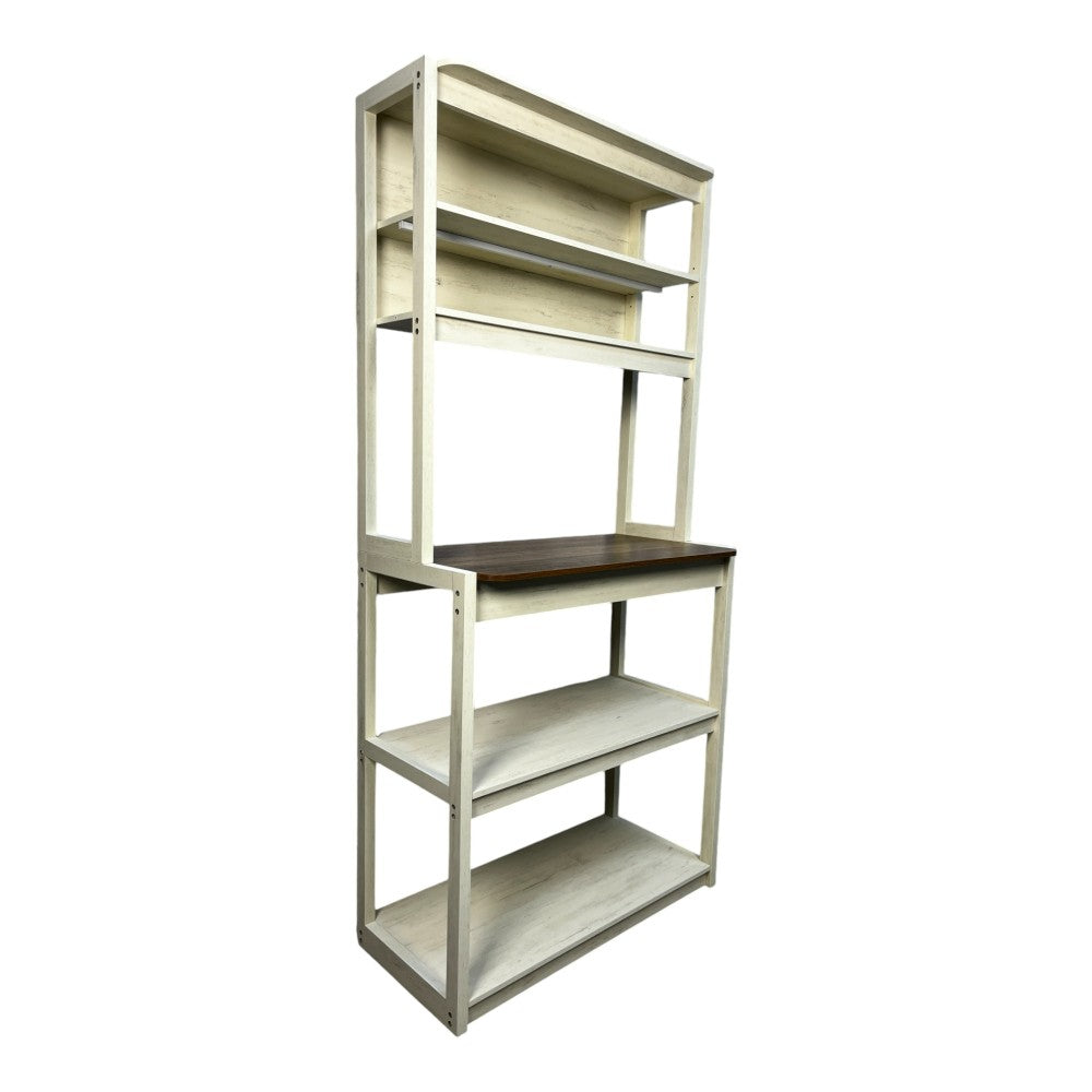 31.50" White and Rustic Brown color 5-Tier Bakers Rack for Kitchen with Storage, Coffee Bar, Kitchen Shelves,  Microwave Stand