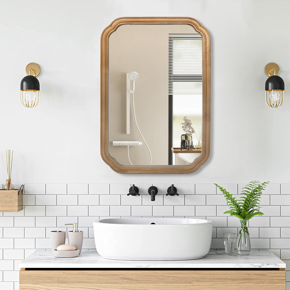 29.72*19.69 inches Functional Mirror with Cabinet, Wood Framed Bathroom Wall Cabinet with Mirror and Adjustable Shelves, Wall Mounted Mirror with Storage for Bathroom