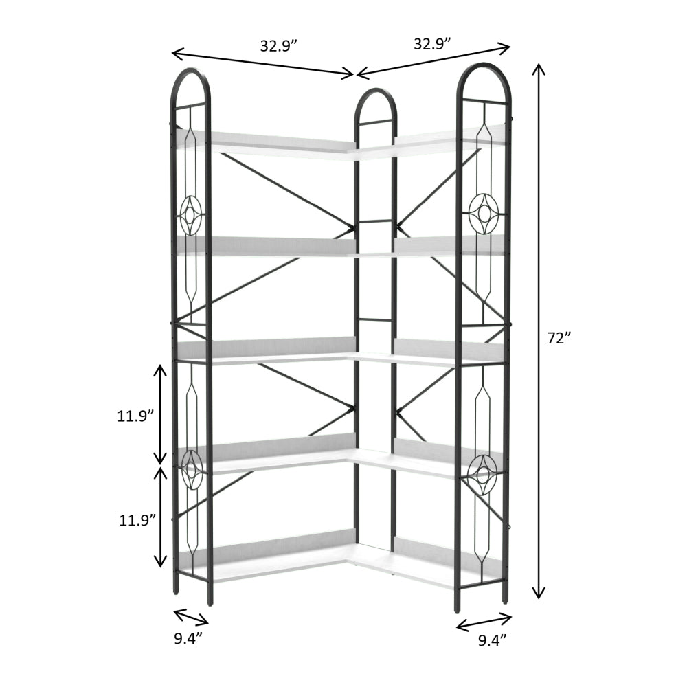 5 Tier Corner Bookshelf, Modern Corner Bookcase, Large Open Shelf Bookcase,Display, Shelving, Tall Bookshelves Storage Display Rack for Bedroom, Living Room and Home Office, White