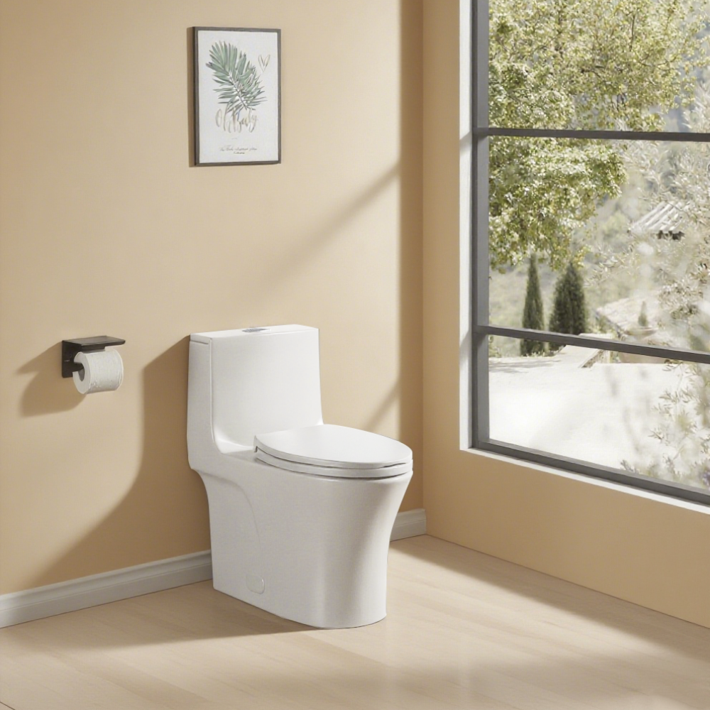 1.1/1.60 GPF Dual-Flush One Piece Toilet, Water-Saving Elongated Comfort Height Floor Mounted, Soft Closing Seat, 1000 Gram Map Flushing Score Toilet, Gloss White 24T02-GW