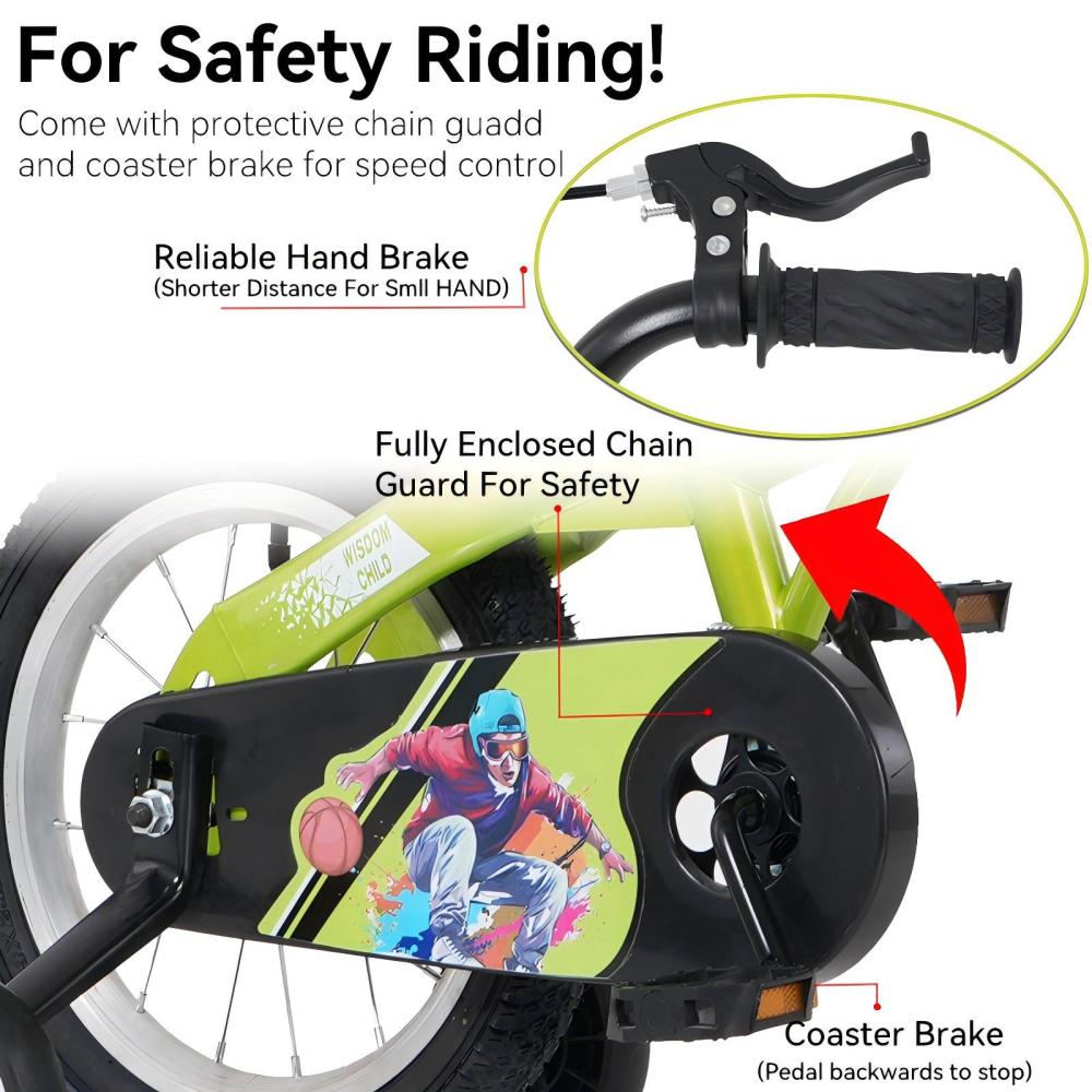 FKZNPJ 18 inch sporty kids bike with training wheels and stand Adjustable saddle Suitable for boys and girls aged 5-10 years tall Height 45-57 inches Available in a variety of colors
