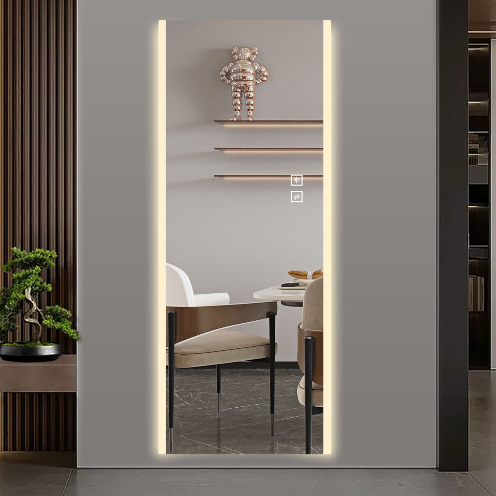 65*21in Led mirror full length,Frameless full-length mirror,Wall Mounted Mirror with Light,three-color changing light,Explosion-proof glass, high-definition imaging