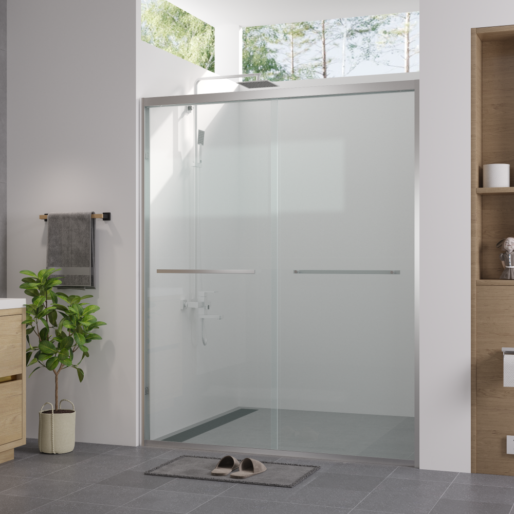 56-60"x74" Aluminum Frame Double Sliding Shower Door,Bypass Bathroom Sliding Door with Premium 1/4" (6mm) Clear Tempered Glass, Chrome Hardware Sliding Glass Shower Enclosure,Chrome  Finished