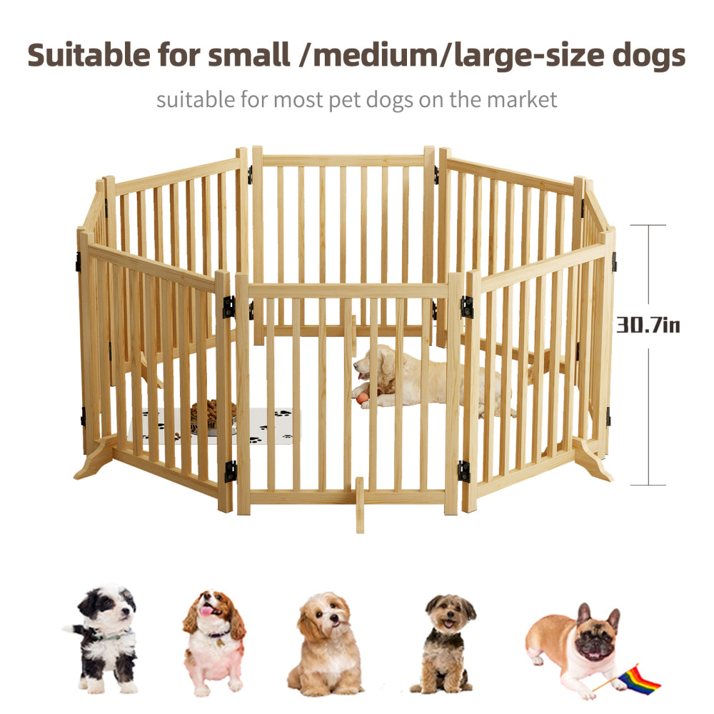 Wooden Freestanding Dog Gates for The House,Dog Gates for Doorways, Stairs,Wood Dog Fences Indoor Pet Gate,Step Over Fence-8 Panel 31"H ( BACK-TO-SCHOOL )