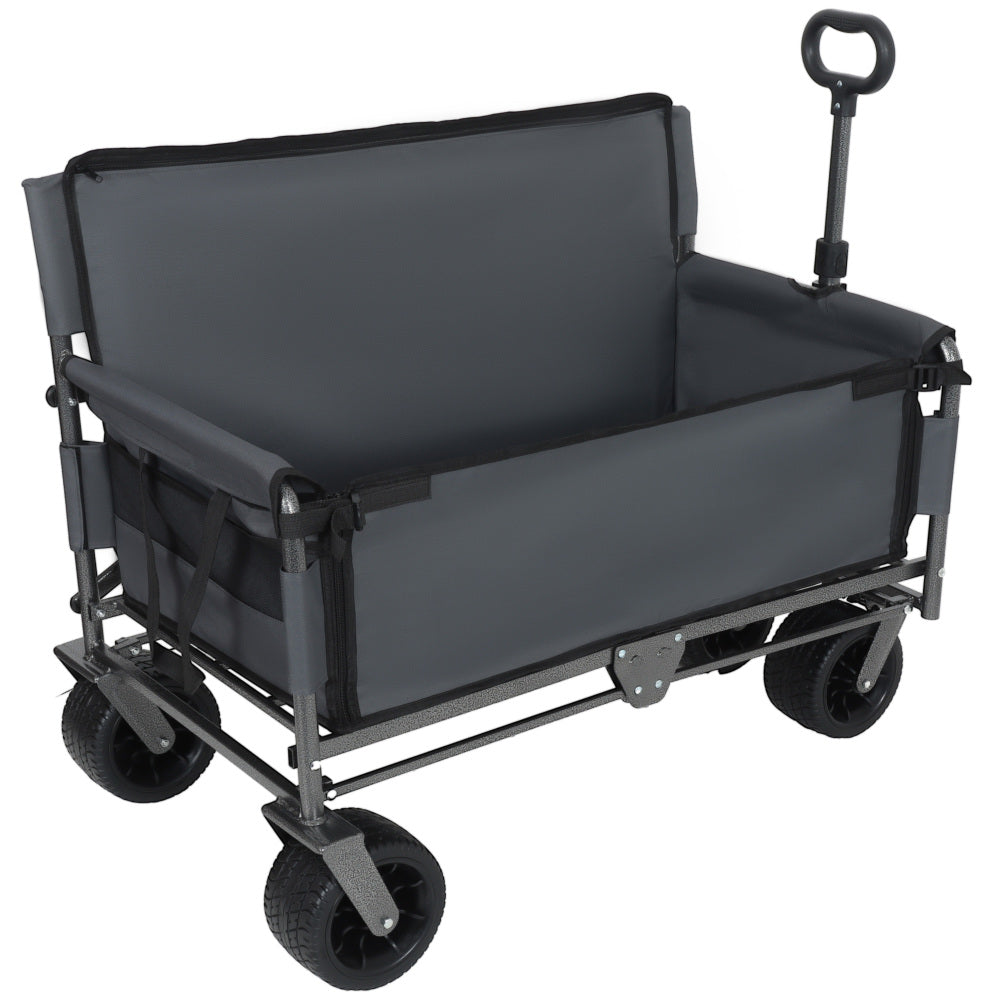 3-in-1 Convertible Folding Wagon Cart with Bench Seat & Storage - 500lbs Heavy-Duty Utility Wagon, 180L Capacity All-Terrain Wheels for Camping, Beach, Sports, Garden, gray