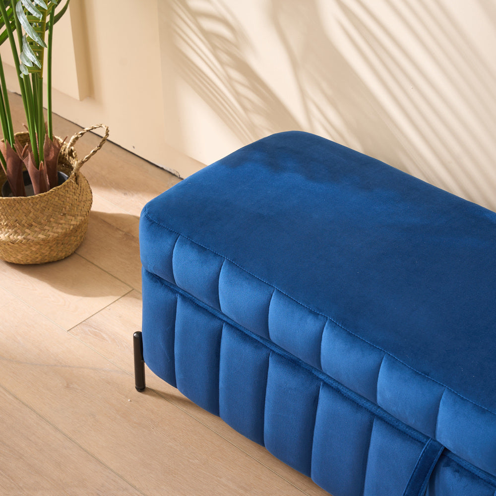 49.21" Wide Upholstered Velvet Storage Soft Bench Footstool Ottoman End of Bed with Metal Legs, Foot Rest for Living Room, Entryway and Bedroom. Navy