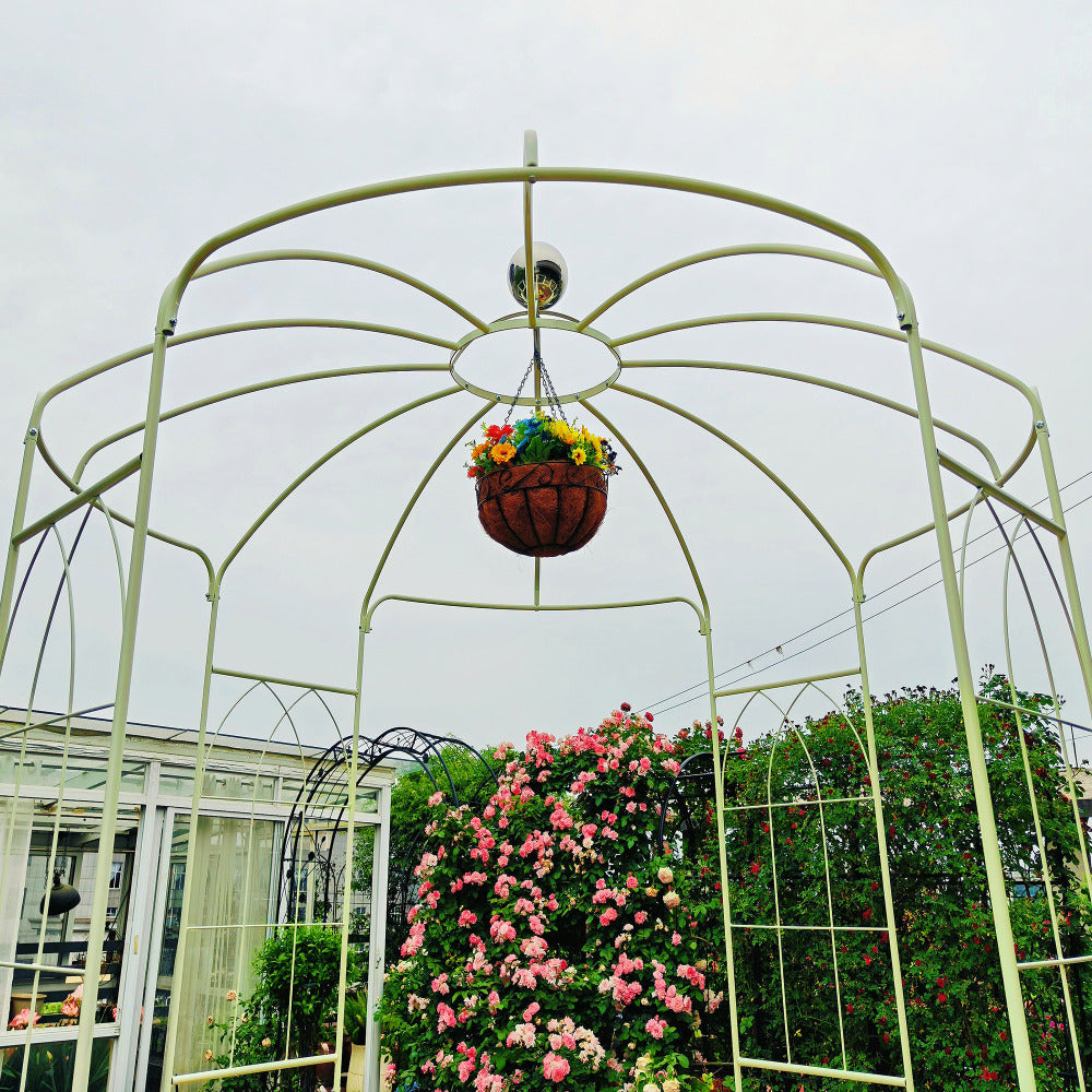 Metal Garden Arch Iron Garden Arbors Gazebo Dia 81.3'' x 114.2'' High Birdcage Shape Pergola Pavilion for Wedding Ceremony Cream White