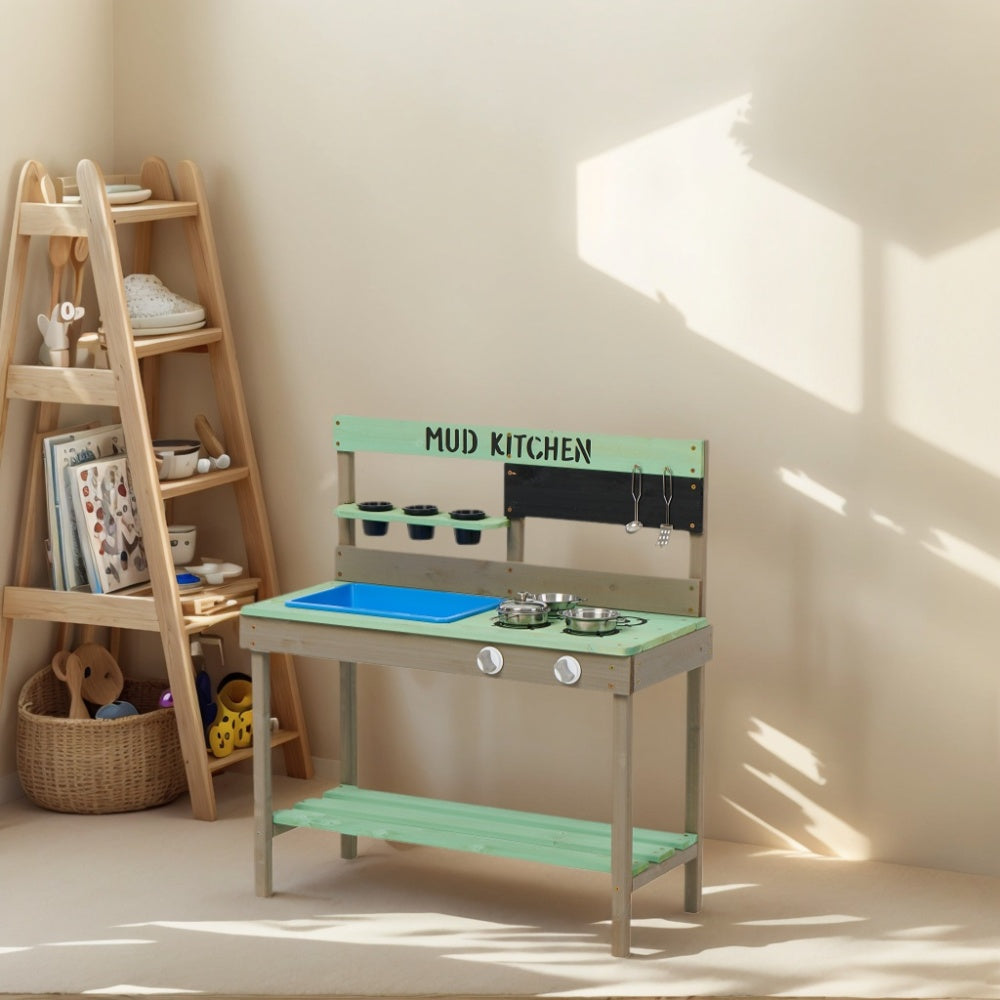 Kids Play Kitchen, Wood Mud Kitchen with Water Play Set & Cooking Toys for Outdoor, Gift for 3~8