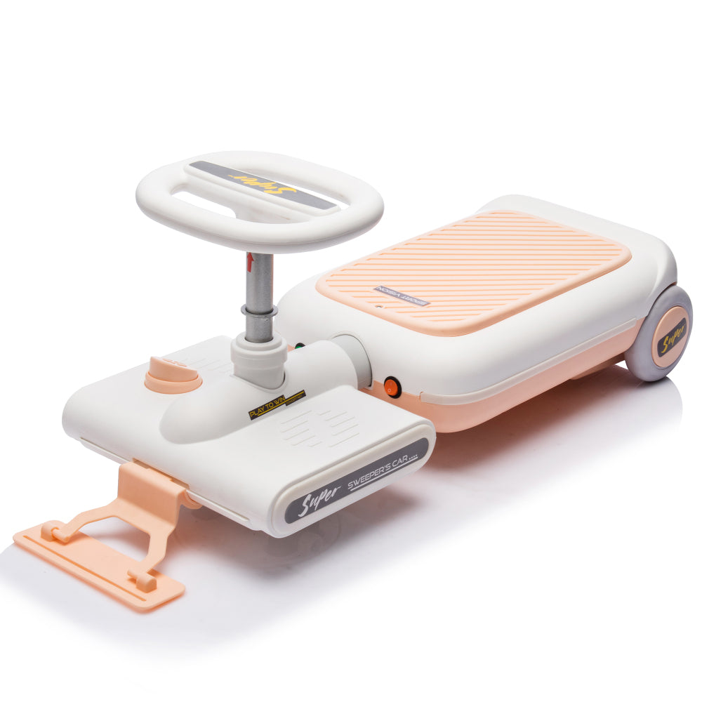 12V Cleaning Go Kart For Kids,55W Motor,Front with mop for cleaning,Length can extended by 6cm,Built in music and lighting functions,Provide a speed of 1.86-2.49MPH for kids aged 3-6 years old.