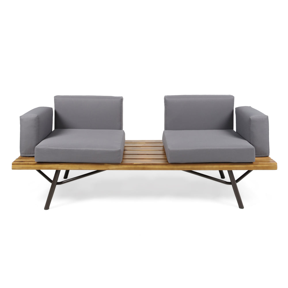 Outdoor Acacia Wood 2 Seater Sofa with Metal Legs for Garden Patio