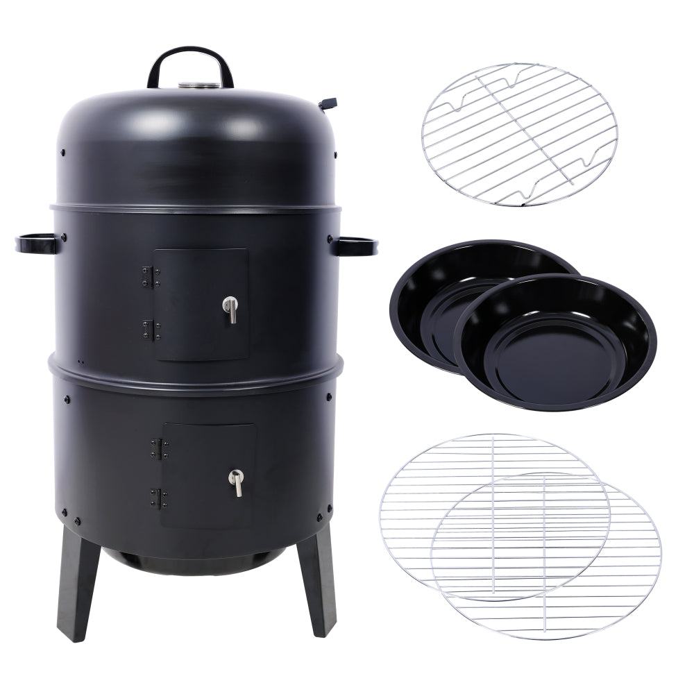 Charcoal Smoker Grill Wood Smoker Grills Outdoor Cooking 16 Inch Vertical Smoker Portable BBQ Grill for Camping, Black