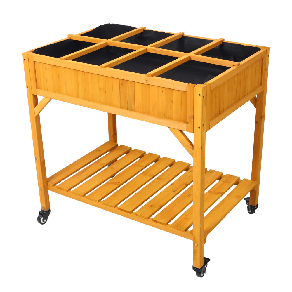 3-Tiers Raised Garden Bed with Trellis, 53" H Vertical Planter Box with Wheels & Back Storage Area, for Flowers, Vegetables, Herbs, Natural
