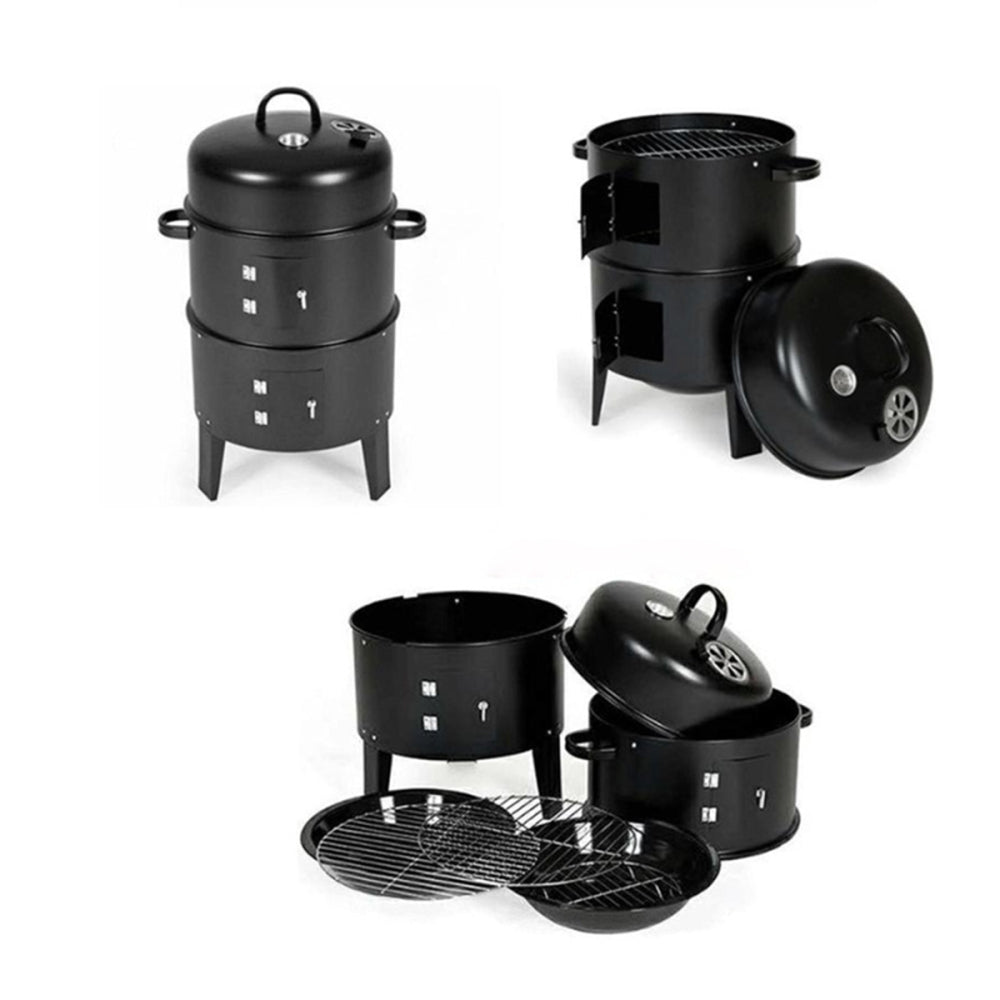 Outdoor double-layer grill, charcoal wood fired braising and smoking stove