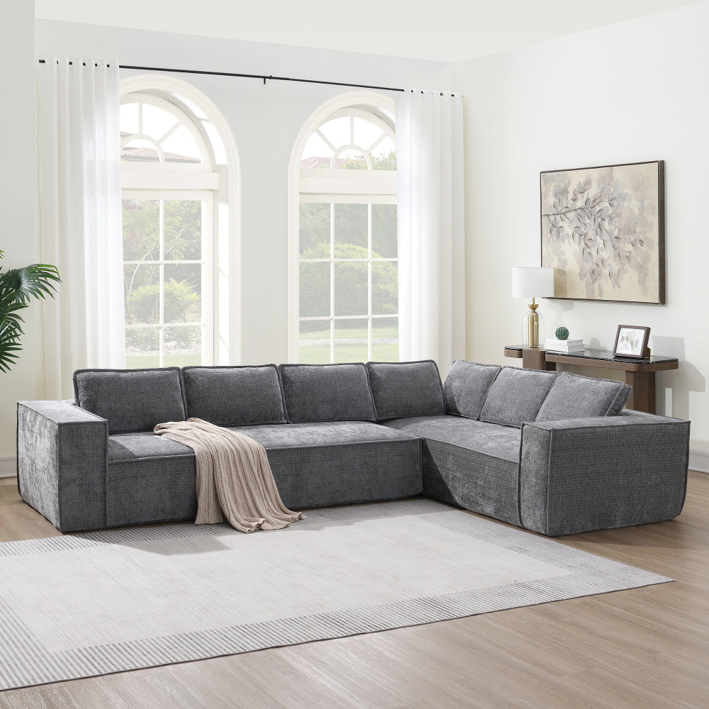 109*68" Modular Sectional Living Room Sofa Set, Modern Minimalist Style Couch, Upholstered Compressed Sofa for Living Room, Bedroom, Salon, 2 PC Free Combination, L-Shape, Cream