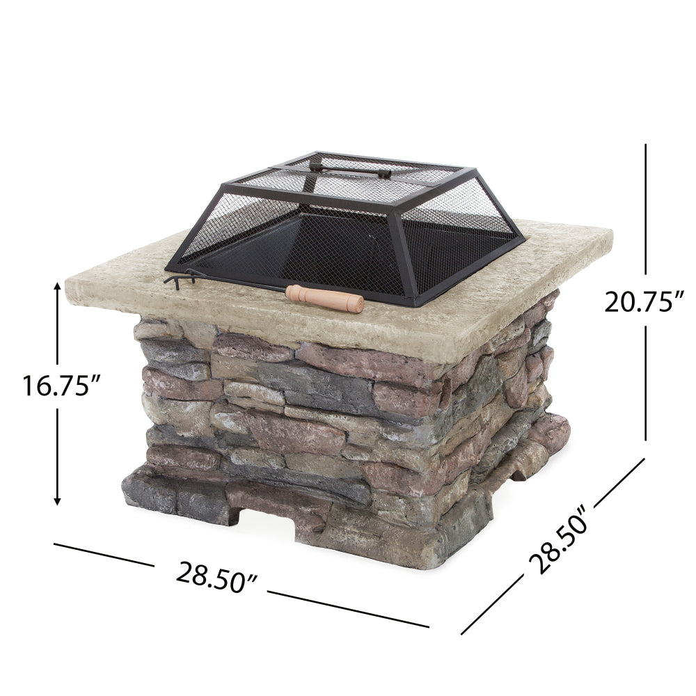 28" MGO Wood Burning Outdoor Fire Pit with Lid - Natural Stone