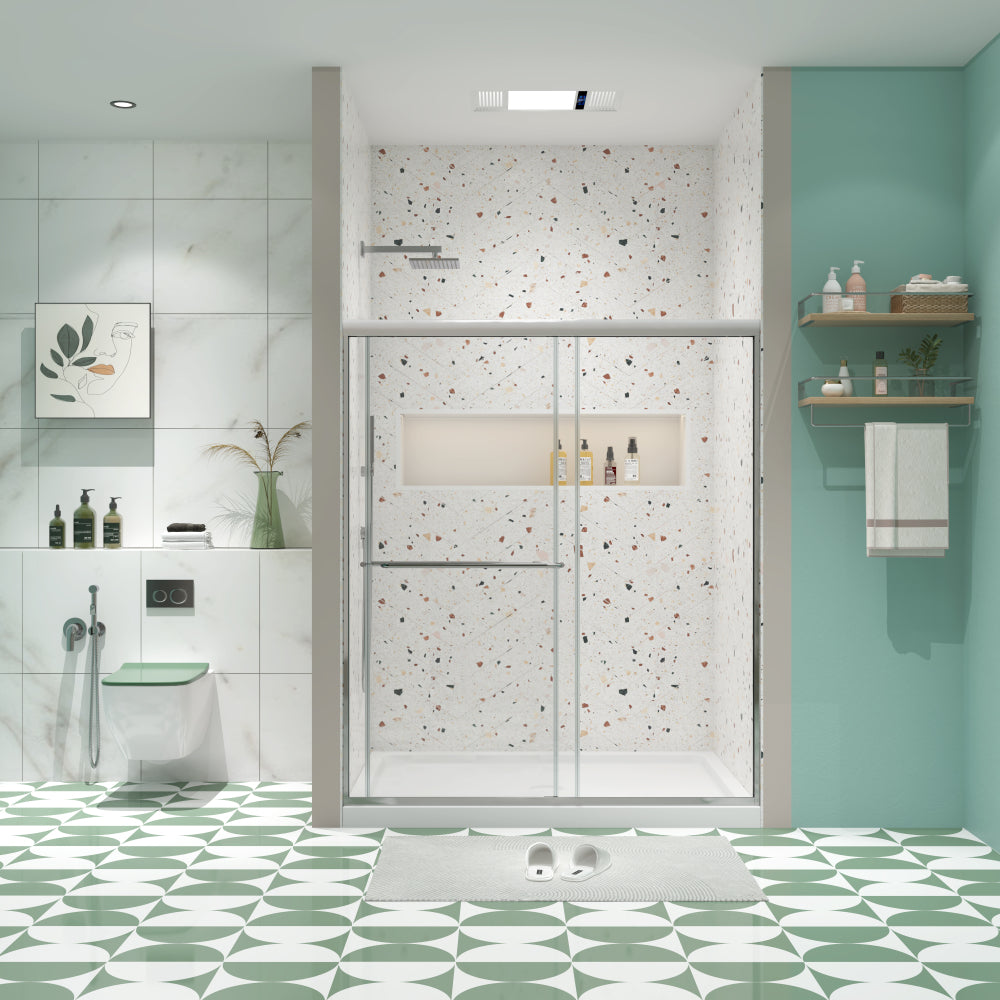 Bypass shower door, sliding door, with 1/4" tempered glass and Chromed finish 44-48"x70"