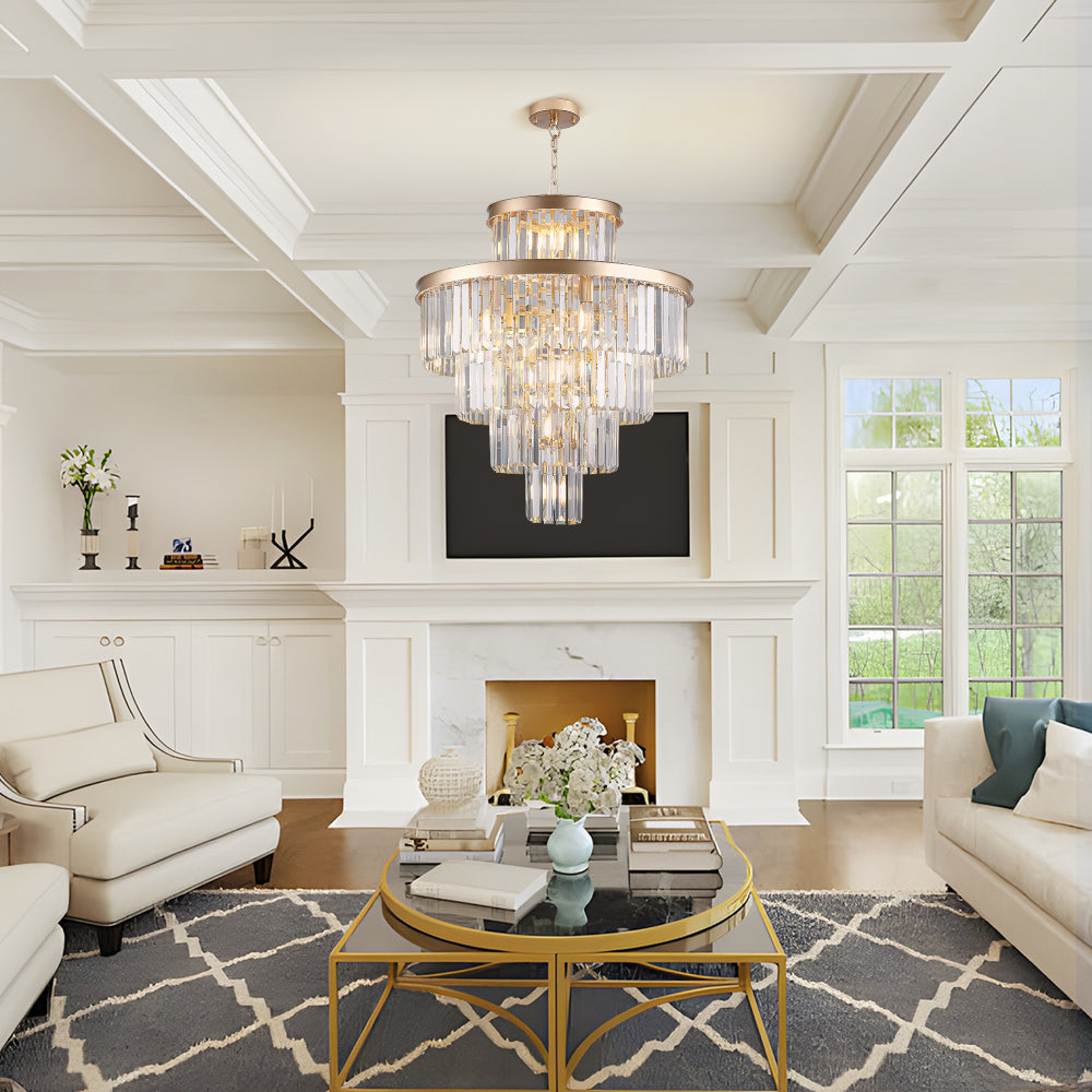 (Same as W1340P188536)Golden Luxury Crystal Chandelier Modern Chandeliers Lights Fixture Hanging Pendant Light Fixture for Dining Room Bedroom Living Room Dia 23.6 Inch-Gold