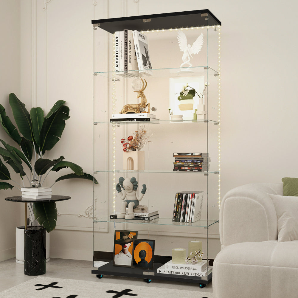 Tempered glass display cabinet,liquorcabinet,storagecabinet,filecabinet,with paipai lights,with locks,bottom equipped with adjustable feet,suitable for uneven,living room bedroom,corridor,office,white