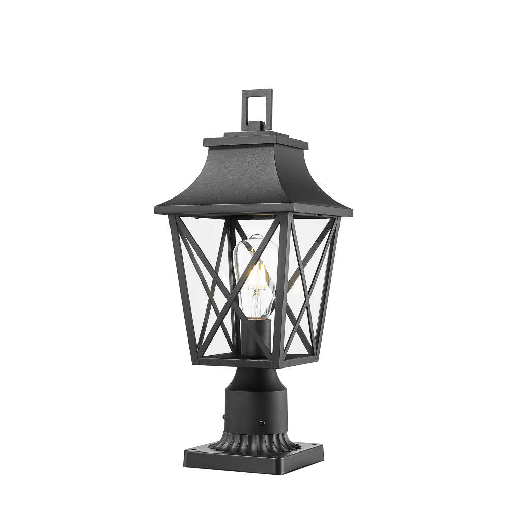 Outdoor Post Light, Black Pole Lantern Lighting Fixture with Pier Mount Base Hard Wired, Outdoor Column Lights Exterior Lamp Post Lantern with Glass for Garden Yard Patio Path (1 pack)