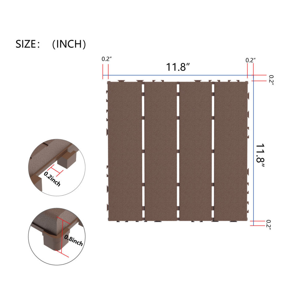 Plastic Interlocking Deck Tiles,44 Pack Patio Deck Tiles,12"x12" Square Waterproof Outdoor All Weather Use, Patio Decking Tiles for Poolside Balcony Backyard, Brown