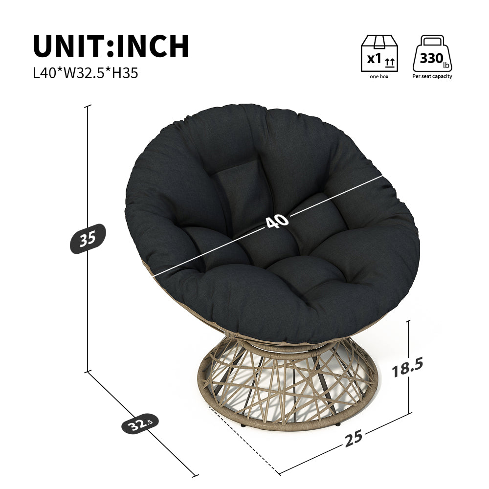 40" Ergonomic Wicker Chair with Cloud Thick Density Fabric Cushion,3-proof Cover,High Capacity Iron Frame,Fluid 360 Degree Swivel for Reading,Living Room, Bedroom,Lounge,Brown Base,2 Colors