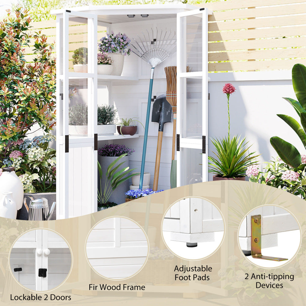 [Assembly Video Product] TOPMAX 63'' Height Garden Wood Storage Cabinet Outdoor Tool Storage Shed, Mini Greenhouse Cold Frame with Waterproof- Roof and Lockable Door for Backyard,Patio, Lawn, White
