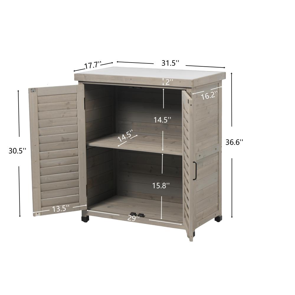 Potting Bench with Storage Cabinet and Metal Table Top for Outdoor Patio, Garden Furniture Wood Workstation Grey 31.5x17x36''