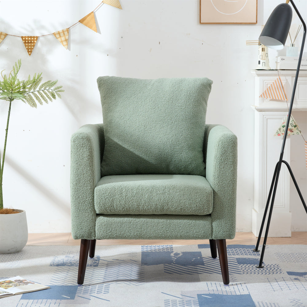 Modern Fabric Accent Chair, Upholstered Armchair for Living Room ,Mid Century Fabric Lounge Chair w/ Pillow, Comfortable Reading Chair with Wood Legs for Living Room, Bedroom,Reception Room (Olive)