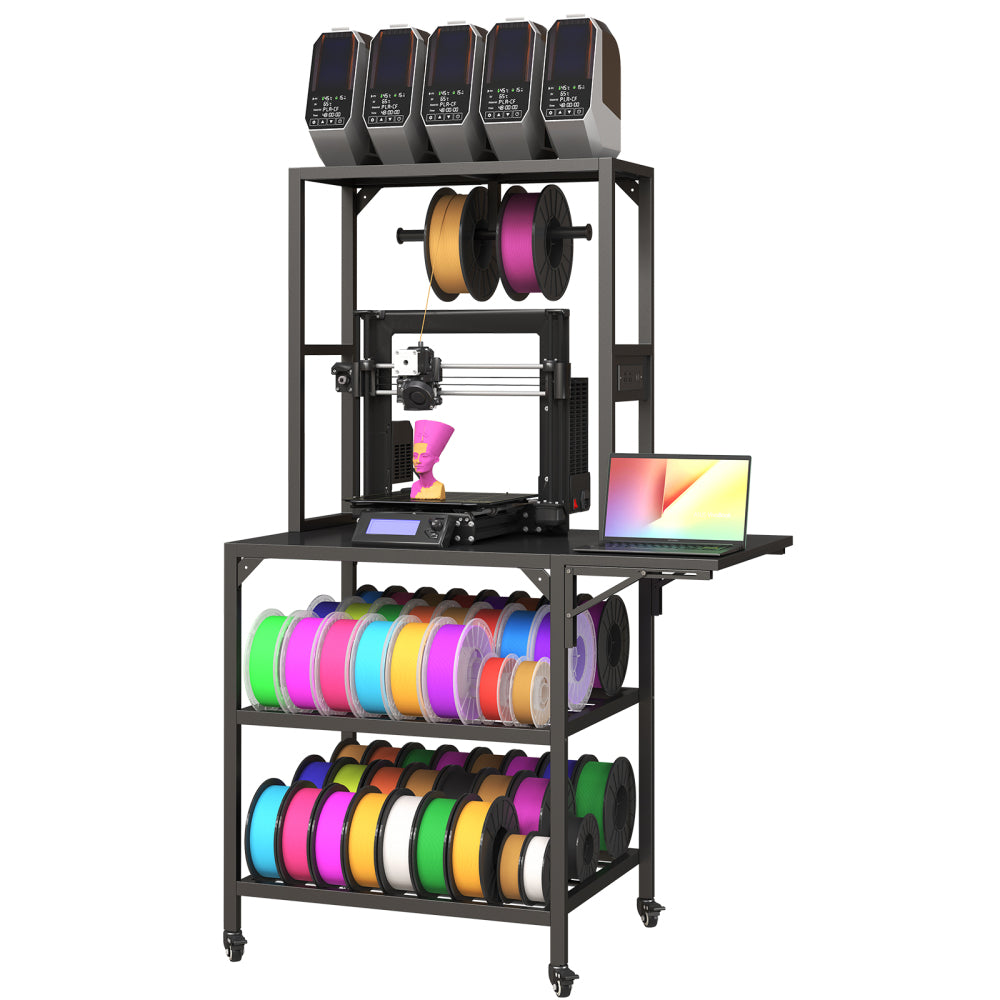 3D Printer Stand, Heavy Duty 3D Printer Table Stand with Filament Storage Rack, T-Shaped Spools Holder Rack with Wheels,3D Printer Workbench for 3D Printing Studio, Home Office Workshop